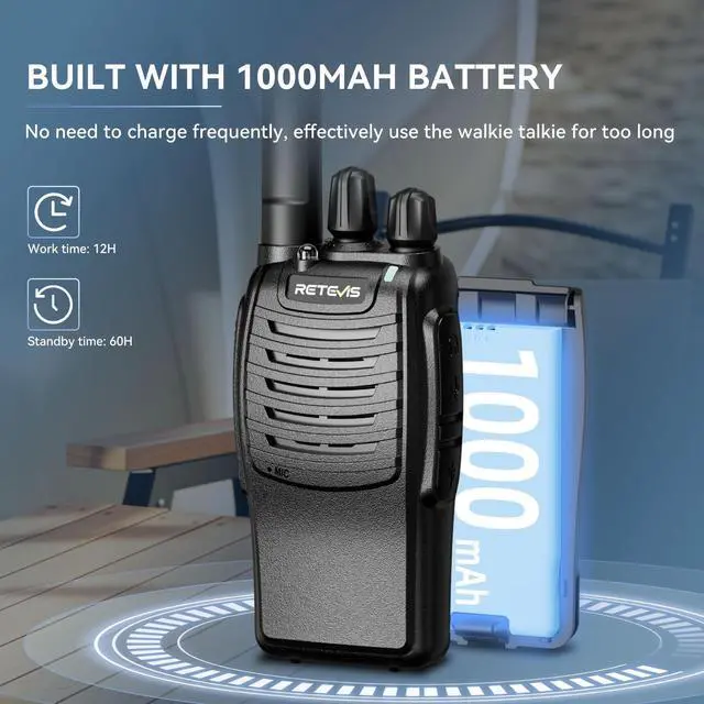 Alt view image 7 of 7 - Retevis H-777 Rechargeable Walkie Talkies, Mini 2 Way Radios Long Range, Small Walky Talky, Portable FRS Two Way Radios with LED Flashlight(Black, 2 Pack)