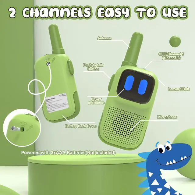 Alt view image 2 of 6 - Holiky Toys for 3-12 Year Old Girls Boys, Walkie-Talkies for Kids 2 Pack 1000FT Long Range with 2 Channels, Handheld Kids Walky Talky Educational Electronic Outdoor Toys for Outside Camping Hiking