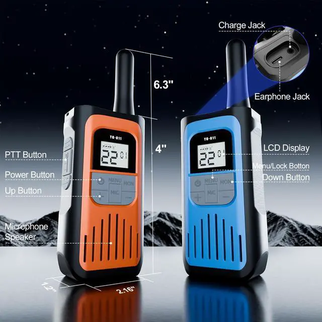 Alt view image 3 of 6 - YHJQWDZ Walkie Talkies for Adults, Rechargeable Walkie Talkies Long Range 22 Channel Two-Way Radios with 1200mAh Li-ion Batteries and USB Charger for Biking,Camping,Hiking,2 Pack