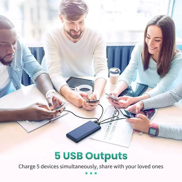 Alt view image 6 of 7 - Portable Charger 38800mAh,LCD Display Power Bank,5 USB Outputs Battery Pack Backup, USB-C 3A in&out Travel Essential Portable Phone Charger For iPhone 17/16/15/14/13 Pro/12,Android Samsung Galaxy-Blue