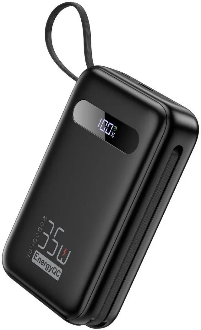 Main image of EnergyQC 20000mAh Portable Charger, 35W PD 3.0+QC 4.0 Fast Charging Power Bank with Built-in Lightning & USB-C in&Out Cables, Travel Battery Pack for iPhone 17/16/15/14, Samsung, iPad, Android, Black