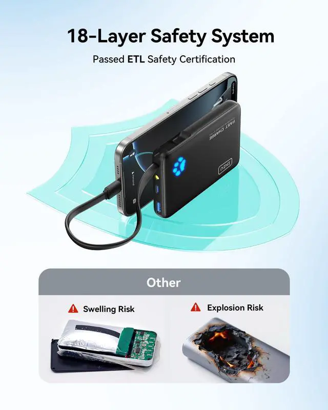 Alt view image 6 of 7 - INIU 45W Power Bank, Fast Charging Portable Charger with Built-in USB C Cable, 10000mAh Small Type C Powerbank, Battery Pack for iPhone 17 16 15 14, iPad, Samsung S25 S24 etc Travel Camping Essentials