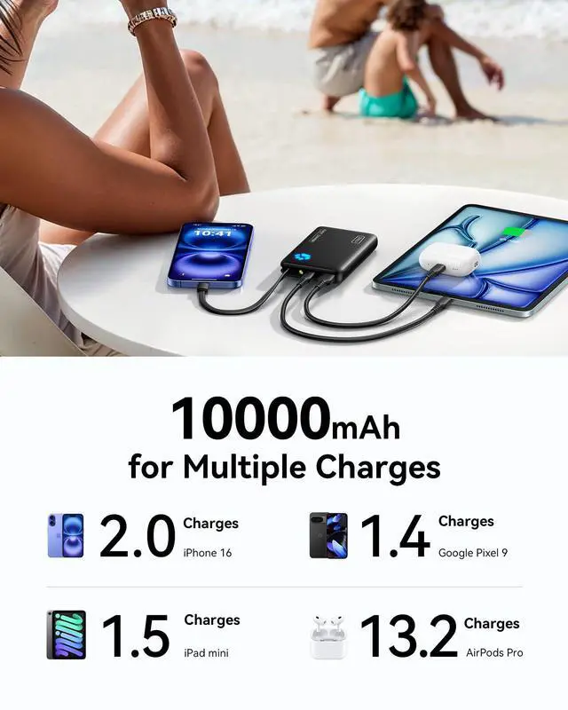 Alt view image 7 of 7 - INIU 45W Power Bank, Fast Charging Portable Charger with Built-in USB C Cable, 10000mAh Small Type C Powerbank, Battery Pack for iPhone 17 16 15 14, iPad, Samsung S25 S24 etc Travel Camping Essentials
