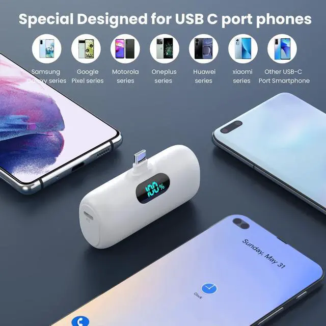 Alt view image 3 of 7 - [2 Pack]Small Portable Charger for iPhone 17/16/15 Series,5000mAh 3A PD USB C Power Bank, Mini Travel Essentials Battery Pack for iPhone 17/17 Pro/16/16 Plus/16 Pro/15 Pro Max,Samsung,Android/LG etc
