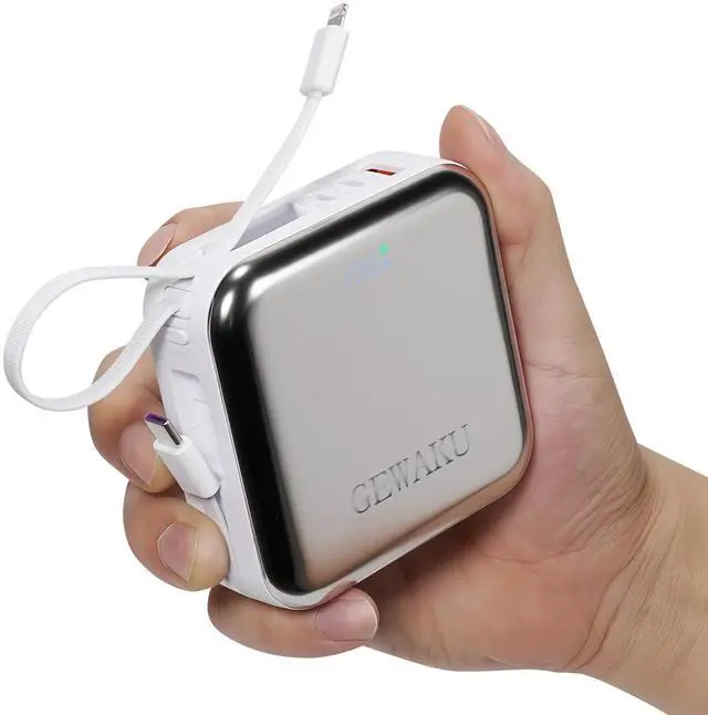 Main image of GEWAKU Portable Charger with Built-in Cable 10000mAh Travel Essential 22.5W Fast Charging Power Bank USB-C Battery for iPhone 16 Samsung,Android,iPad (Silvery, Milliamp Hours, 10000)
