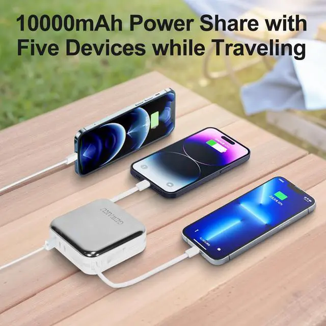 Alt view image 6 of 7 - GEWAKU Portable Charger with Built-in Cable 10000mAh Travel Essential 22.5W Fast Charging Power Bank USB-C Battery for iPhone 16 Samsung,Android,iPad (Silvery, Milliamp Hours, 10000)