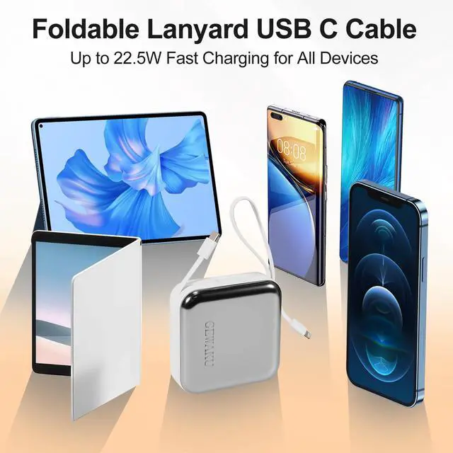 Alt view image 7 of 7 - GEWAKU Portable Charger with Built-in Cable 10000mAh Travel Essential 22.5W Fast Charging Power Bank USB-C Battery for iPhone 16 Samsung,Android,iPad (Silvery, Milliamp Hours, 10000)