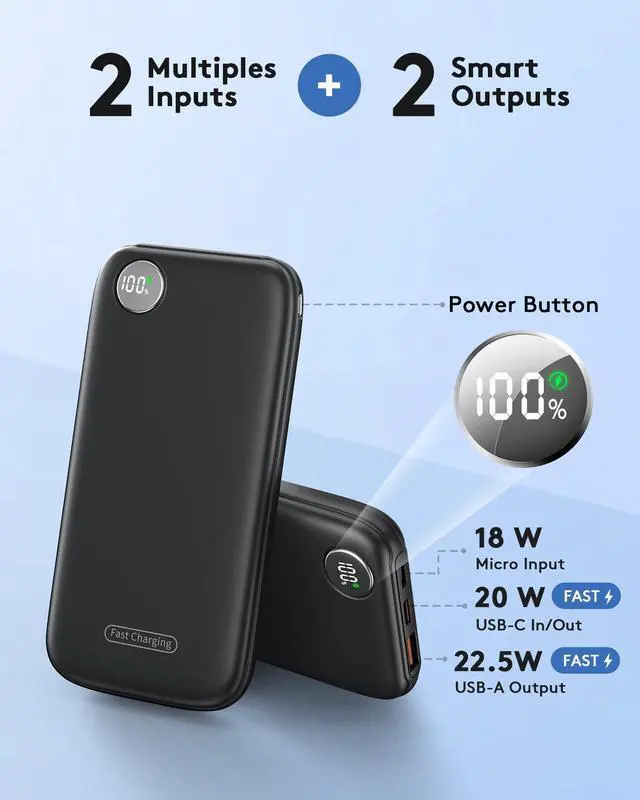 Alt view image 3 of 7 - Powerbank Fast Charging Max 12V/4.5A, Ultra Slim Portable Charger USB C 10000mah, Travel Power Bank for iPhone 11 12 13 14 15 16 Samsung Android, DC Lightweight Battery Pack Phone Charger, Deep Black