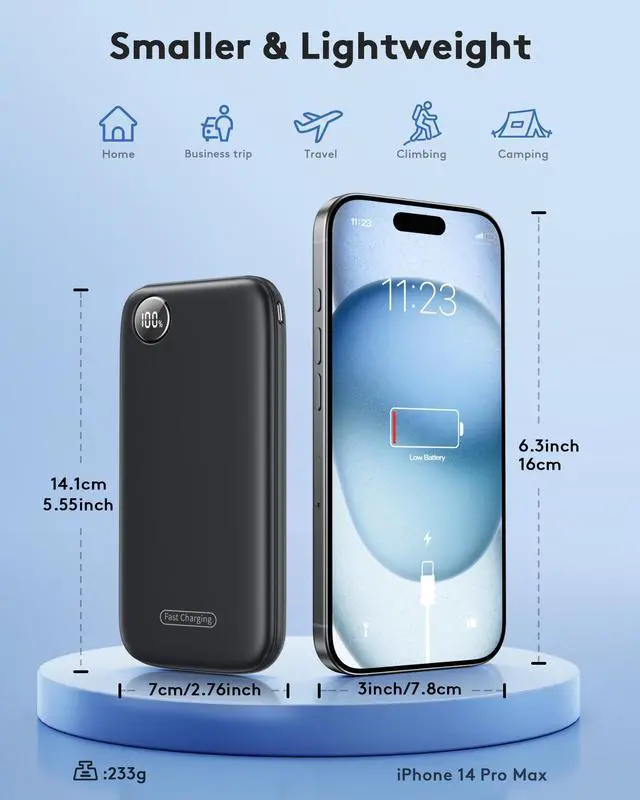 Alt view image 5 of 7 - Powerbank Fast Charging Max 12V/4.5A, Ultra Slim Portable Charger USB C 10000mah, Travel Power Bank for iPhone 11 12 13 14 15 16 Samsung Android, DC Lightweight Battery Pack Phone Charger, Deep Black