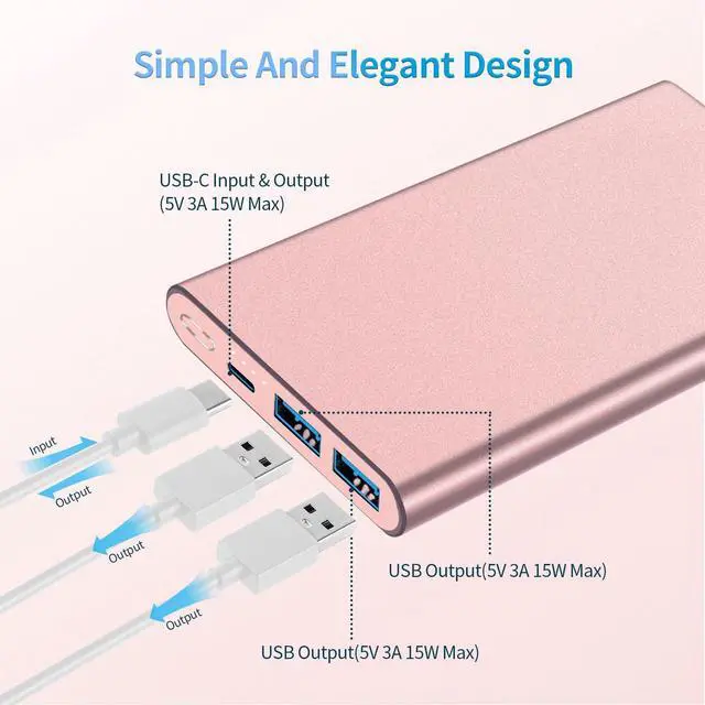Alt view image 2 of 7 - Portable Charger 12000mAh Power Bank Quick Charge Battery Pack USB C High-Speed 3A Input & Output Powerbank Compatible with iPhone 15 14 13 12 11 Pro Max iPad Samsung Android and More - Pink