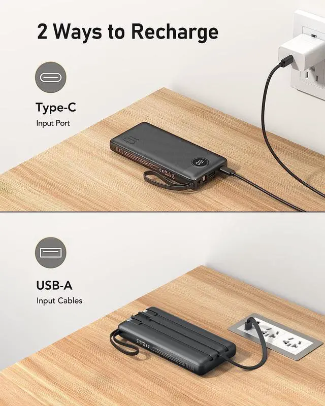 Alt view image 6 of 7 - VEEKTOMX Portable Charger Built-in Cables,10000mAh Power Bank for iPhone,Fast Charge USB C Battery Pack Travel Essentials Powerbank Compatible with iPhone 17/16/15/14, Samsung S25/24, Android, etc