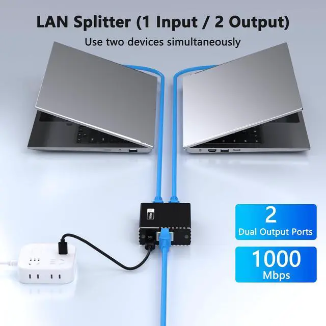 Alt view image 4 of 7 - Ethernet Splitter 1 to 2 with Cat6 Cable (4.9FT), High-Speed 1000Mbps Internet Splitter for Router/Switch/Modem, Ethernet Switch 2 Port Compatible with Cat5/5e/6/7/8 (2 Devices Simultaneously)