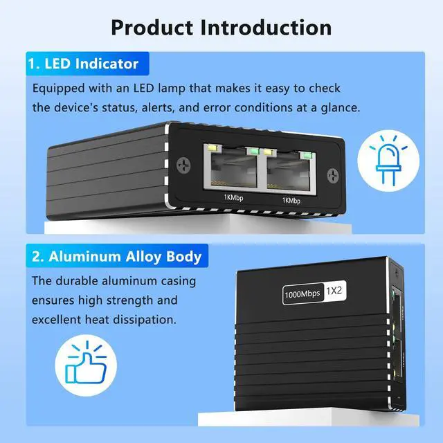Alt view image 5 of 7 - Ethernet Splitter 1 to 2 with Cat6 Cable (4.9FT), High-Speed 1000Mbps Internet Splitter for Router/Switch/Modem, Ethernet Switch 2 Port Compatible with Cat5/5e/6/7/8 (2 Devices Simultaneously)