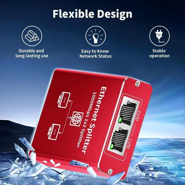 Alt view image 2 of 7 - Ethernet Splitter 1 to 2 High Speed 1000Mbps, Gigabit Ethernet Splitter, LAN Splitter Dual LAN RJ45 Port Router Switch for Cat5/5e/6/7/8 Cable, IEEE 802.3 Compliant Plug and Play