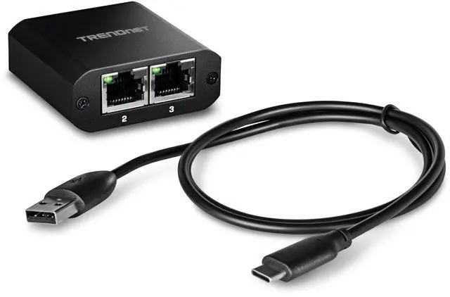 Alt view image 7 of 7 - TRENDnet 2-Port Gigabit Splitter with USB Type C Power, TEG-102S, Splits One Network Connection Into Two, Ethernet Splitter, USB Type C Power Cable Included, NDAA & TAA Compliant