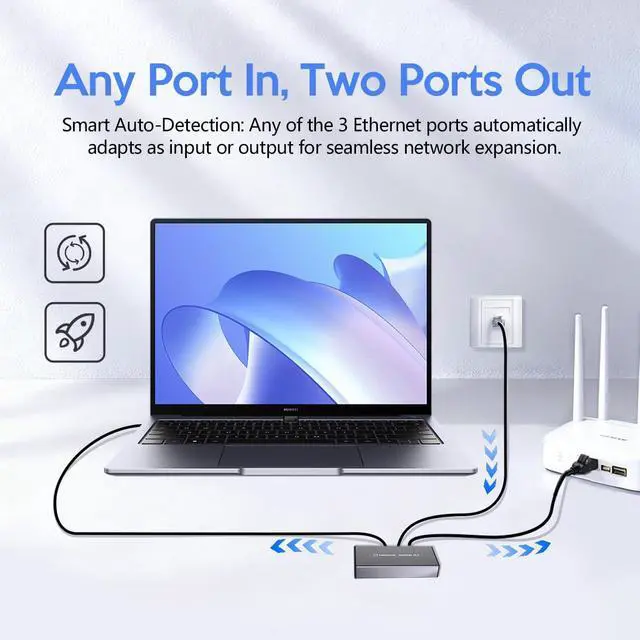 Alt view image 4 of 7 - Ethernet Splitter 1 to 2 1000Mbps Internet Splitter RJ45 LAN Port Adapter for 3 Computer Gigabit High Speed for Cat 5/5e/6/7/8 Cable, 2 Devices Networked Simultaneously