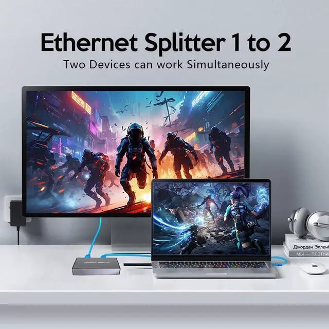 Alt view image 5 of 7 - Ethernet Splitter 1 to 2 1000Mbps Internet Splitter RJ45 LAN Port Adapter for 3 Computer Gigabit High Speed for Cat 5/5e/6/7/8 Cable, 2 Devices Networked Simultaneously