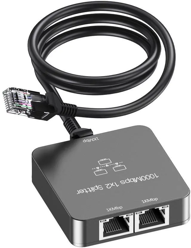 Main image of Uzifhdhi Ethernet Splitter 1 to 2 with Ethernet Cable, Gigabit RJ45 Internet Splitter Adapter 1000Mbps High Speed for Cat 5/5e/6/7/8 Cable,Grey