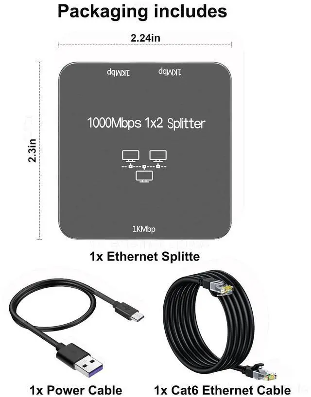 Alt view image 5 of 6 - Uzifhdhi Ethernet Splitter 1 to 2 with Ethernet Cable, Gigabit RJ45 Internet Splitter Adapter 1000Mbps High Speed for Cat 5/5e/6/7/8 Cable,Grey