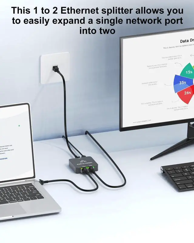 Alt view image 2 of 6 - Uzifhdhi Ethernet Splitter 1 to 2 with Ethernet Cable, Gigabit RJ45 Internet Splitter Adapter 1000Mbps High Speed for Cat 5/5e/6/7/8 Cable,Grey