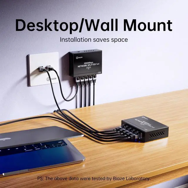 Alt view image 4 of 6 - Biaze 4-Port Ethernet Splitter, Gigabit LAN Network Hub Adapter 1 to 4, Plug & Play Internet Cable Connector for Home/Office/School, Cat6 RJ45 Splitter for PC/Modem/Router/Gaming (1000Mbps)