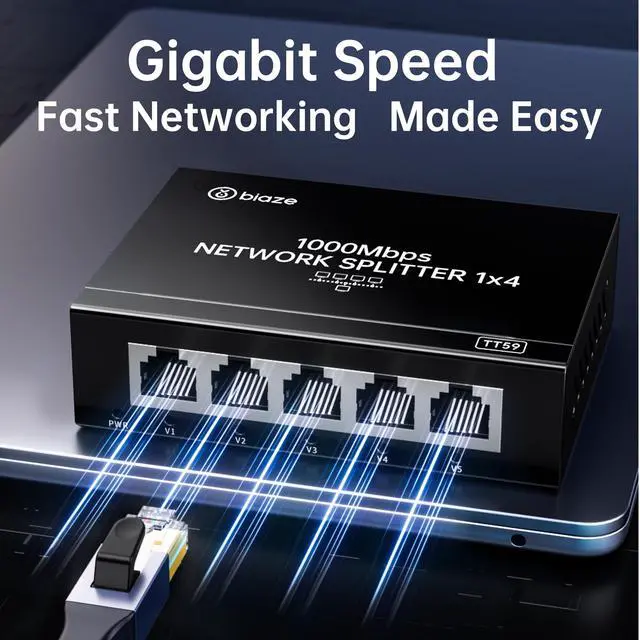 Alt view image 3 of 6 - Biaze 4-Port Ethernet Splitter, Gigabit LAN Network Hub Adapter 1 to 4, Plug & Play Internet Cable Connector for Home/Office/School, Cat6 RJ45 Splitter for PC/Modem/Router/Gaming (1000Mbps)