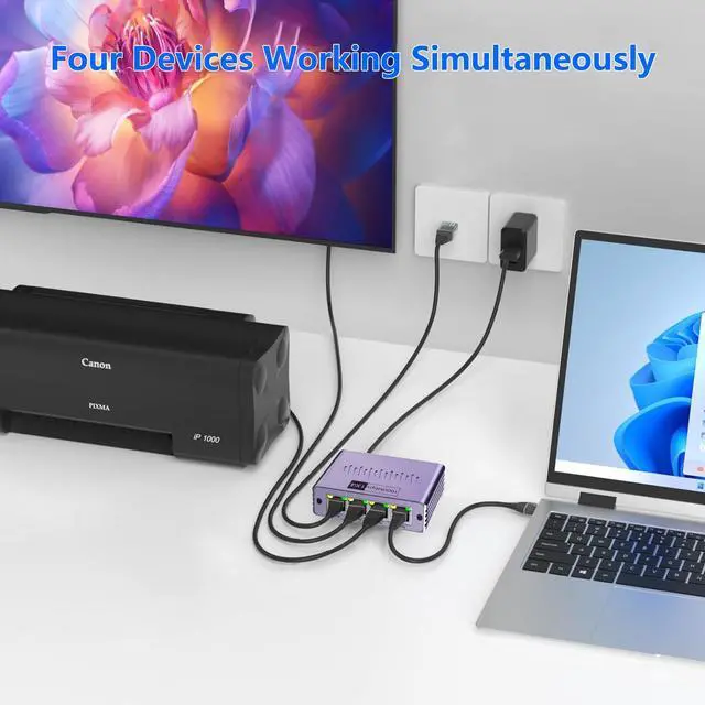 Alt view image 2 of 7 - Ethernet Splitter 1 to 4 1000Mbps, High Speed RJ45 Port LAN Internet Splitter for Cat 5/5e/6/7/8 Cable, Ethernet Router Switch for PC/Laptop/TV (4 Devices Networked Simultaneously)