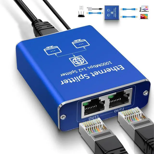 Main image of STEAMEMO Gigabit Ethernet Splitter 1 to 2, Network Ethernet Splitter, LAN Splitter with USB Power Cable, RJ45 Splitter 1000Mbps High Speed for Cat5/5e/6/7/8 Cable [2 Devices Networked Simultaneously]