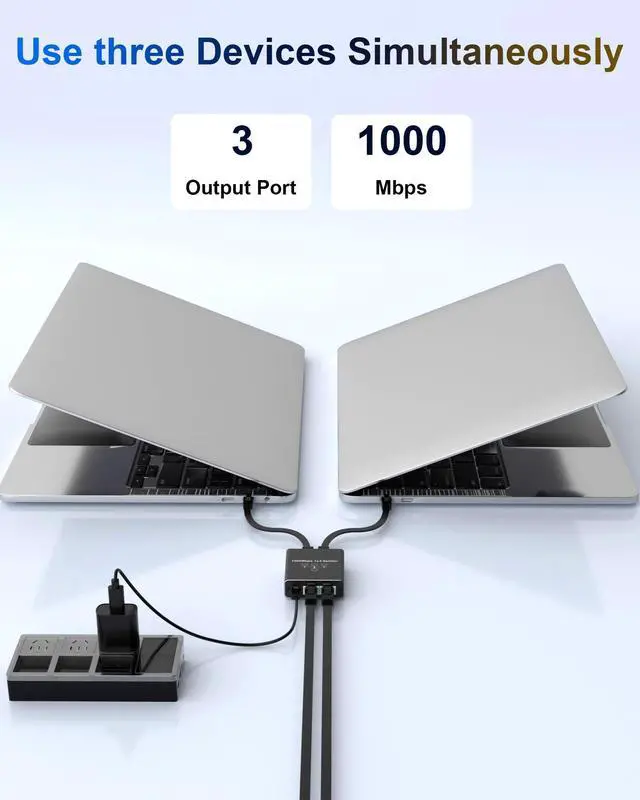 Alt view image 3 of 7 - FSKY Gigabit Ethernet Splitter 1 to 3, Aluminium LAN Splitter 1000Mbps RJ45 Ethernet Switch Network Splitter with USB C Power Cable for Cat5/5e/6/7/8