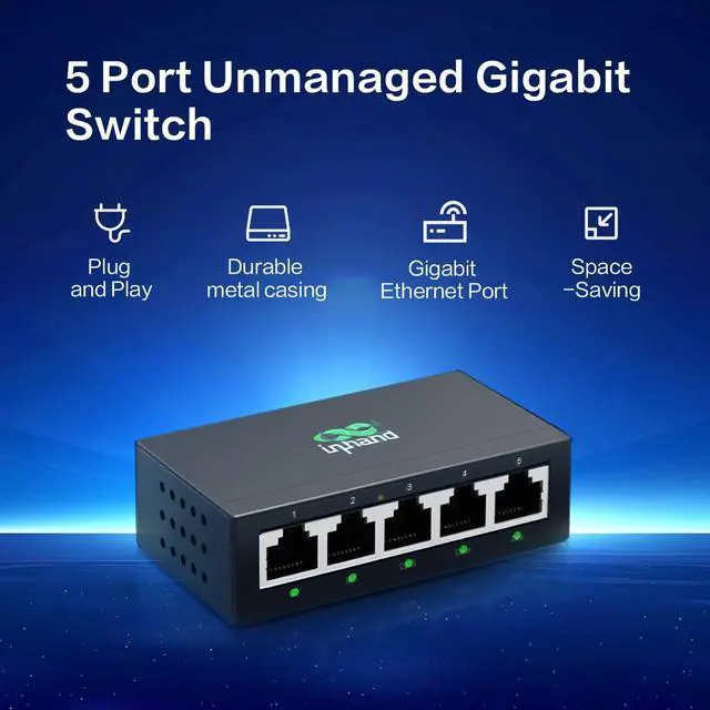 Alt view image 2 of 7 - ES220-5T 5-Port Unmanaged Gigabit Switch | Plug and Play Network Extender | Fanless Metal Casing for Business, Office & Home Network