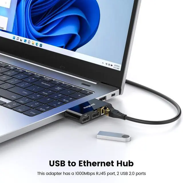 Alt view image 2 of 6 - MOGOOD USB to Ethernet Adapter, Type A to Gigabit Ethernet LAN Network Adapter, RJ45 1000Mbps Hub with 2 USB Ports, for Laptops, PC, MacBook, Surface 6Pro, XPS, Windows, Linux, MacOS, Etc