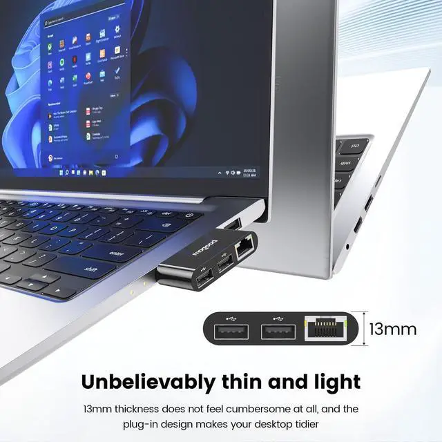 Alt view image 3 of 6 - MOGOOD USB to Ethernet Adapter, Type A to Gigabit Ethernet LAN Network Adapter, RJ45 1000Mbps Hub with 2 USB Ports, for Laptops, PC, MacBook, Surface 6Pro, XPS, Windows, Linux, MacOS, Etc