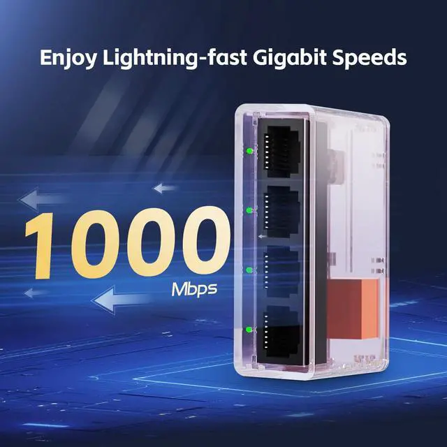 Alt view image 3 of 7 - Gigabit Ethernet Splitter 1 to 4 Port, 1000Mbps High-Speed LAN Adapter with USB Cable, Mini Plastic YuLinca Network Hub, Plug & Play for Router, Modem, PC, IP Camera, Printer, Smart TV