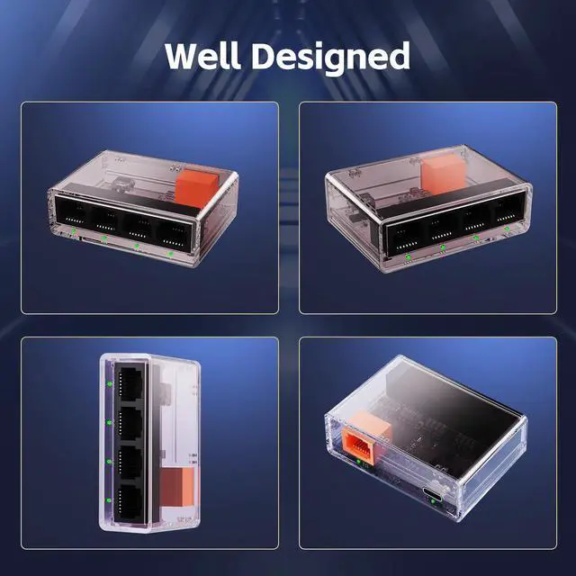 Alt view image 7 of 7 - Gigabit Ethernet Splitter 1 to 4 Port, 1000Mbps High-Speed LAN Adapter with USB Cable, Mini Plastic YuLinca Network Hub, Plug & Play for Router, Modem, PC, IP Camera, Printer, Smart TV