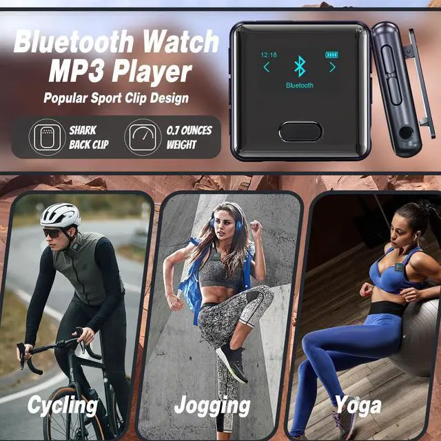 Alt view image 5 of 6 - wiwoo MP3 Player with Bluetooth,Sport Bluetooth MP3 Player with Clip and Watch Band for Running Climbing Hiking Cycling Jogging Yoga with Voice Recorder Clock (No FM Radio) Micro SD Card up to 128GB