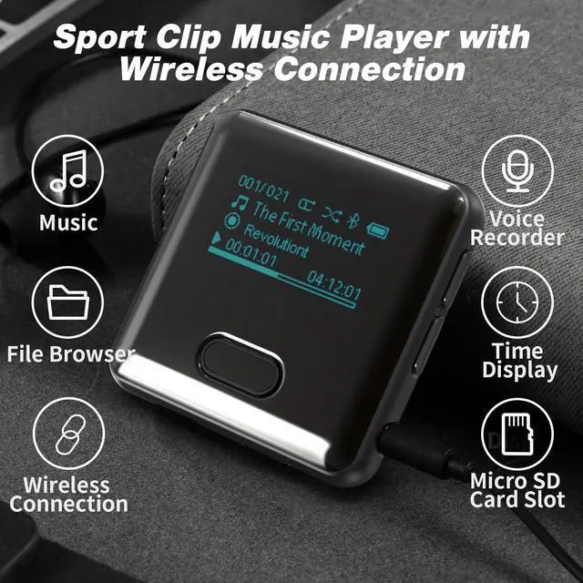 Alt view image 2 of 6 - wiwoo MP3 Player with Bluetooth,Sport Bluetooth MP3 Player with Clip and Watch Band for Running Climbing Hiking Cycling Jogging Yoga with Voice Recorder Clock (No FM Radio) Micro SD Card up to 128GB