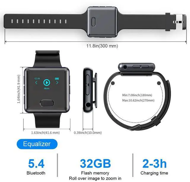 Alt view image 6 of 6 - wiwoo MP3 Player with Bluetooth,Sport Bluetooth MP3 Player with Clip and Watch Band for Running Climbing Hiking Cycling Jogging Yoga with Voice Recorder Clock (No FM Radio) Micro SD Card up to 128GB