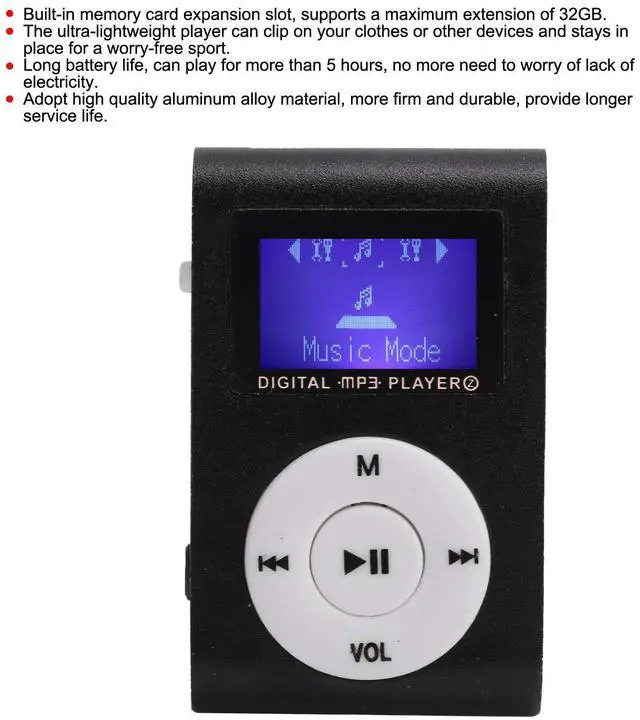 Alt view image 4 of 7 - 32GB MP3 Player, Portable Digital Music Player with Headphones and USB Cable, Sports Mini MP3 LCD Mini Screen Music Media Player with Back Clip(Black)