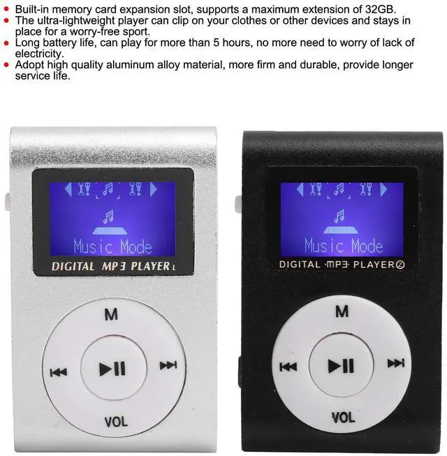Alt view image 3 of 7 - Mini Portable MP3 Player with BackClip LCD Screen Mini MP3 Music Player Portable Digital Music Media Player Support Memory Card for Running & Sports(Black)