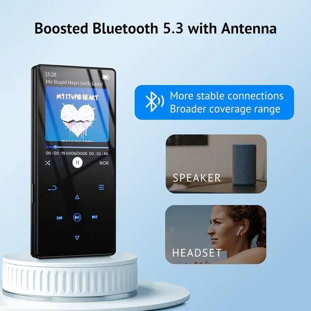 Alt view image 2 of 7 - Yottix 64GB MP3 Player with Boosted Bluetooth (no Wi-Fi), Music Player Features HD Speaker, 2.4" Screen, Touch Buttons, Expandable SD Card Slot, Supports FM Radio, Voice Recorder, E-Book, and More