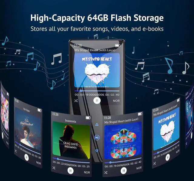 Alt view image 3 of 7 - Yottix 64GB MP3 Player with Boosted Bluetooth (no Wi-Fi), Music Player Features HD Speaker, 2.4" Screen, Touch Buttons, Expandable SD Card Slot, Supports FM Radio, Voice Recorder, E-Book, and More