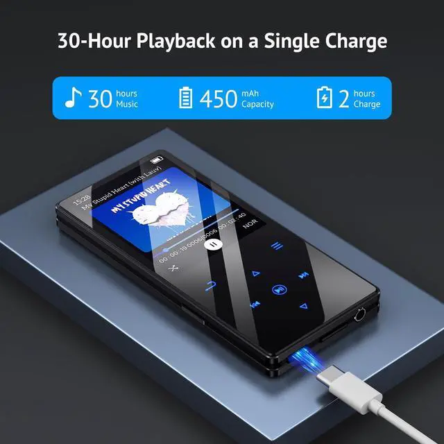 Alt view image 4 of 7 - Yottix 64GB MP3 Player with Boosted Bluetooth (no Wi-Fi), Music Player Features HD Speaker, 2.4" Screen, Touch Buttons, Expandable SD Card Slot, Supports FM Radio, Voice Recorder, E-Book, and More