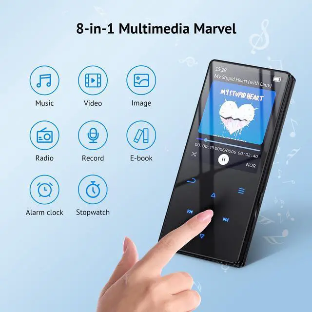 Alt view image 5 of 7 - Yottix 64GB MP3 Player with Boosted Bluetooth (no Wi-Fi), Music Player Features HD Speaker, 2.4" Screen, Touch Buttons, Expandable SD Card Slot, Supports FM Radio, Voice Recorder, E-Book, and More