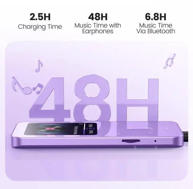 Alt view image 3 of 7 - 32GB MP3 Player with Bluetooth 5.3, AGPTEK A09X 2.4" Screen Portable Music Player with Speaker Lossless Sound with FM Radio, Voice Recorder, Supports up to 128GB, Purple