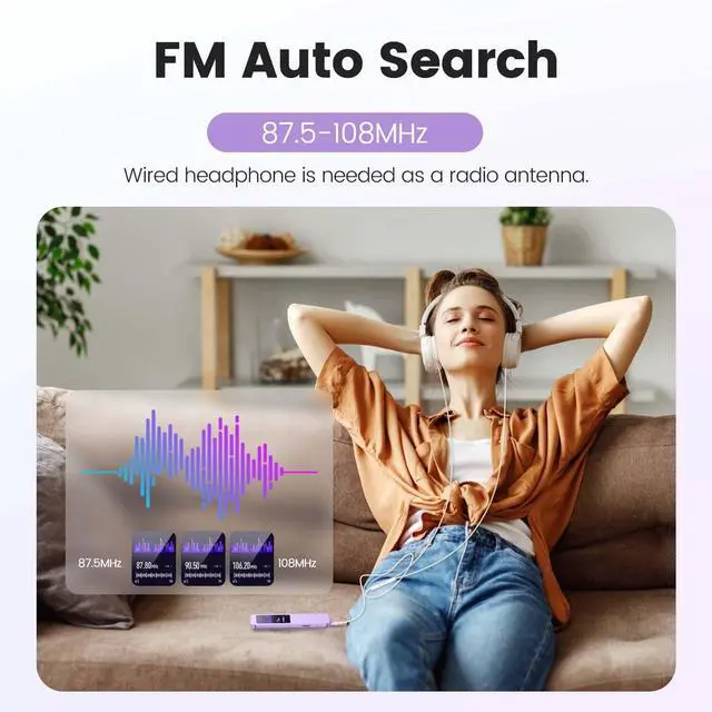 Alt view image 6 of 7 - 32GB MP3 Player with Bluetooth 5.3, AGPTEK A09X 2.4" Screen Portable Music Player with Speaker Lossless Sound with FM Radio, Voice Recorder, Supports up to 128GB, Purple