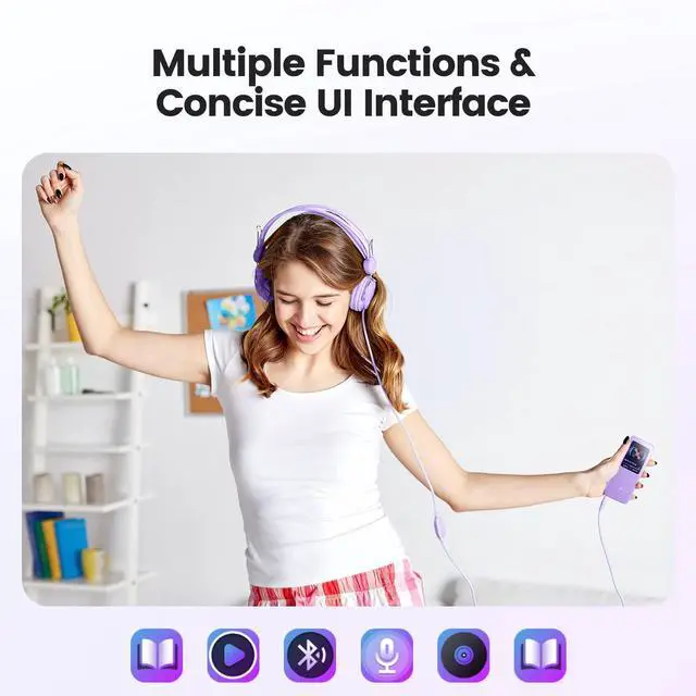 Alt view image 7 of 7 - 32GB MP3 Player with Bluetooth 5.3, AGPTEK A09X 2.4" Screen Portable Music Player with Speaker Lossless Sound with FM Radio, Voice Recorder, Supports up to 128GB, Purple