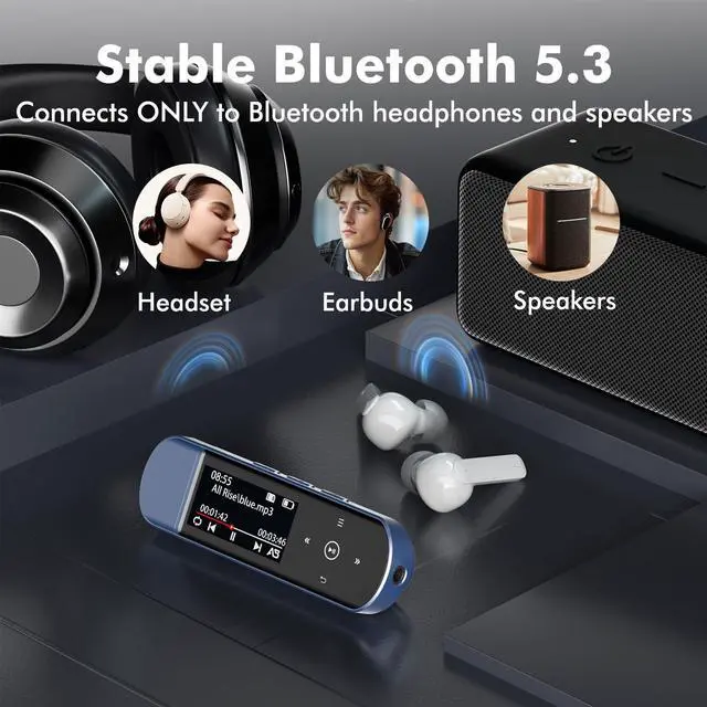 Alt view image 2 of 7 - 64GB Clip on USB MP3 Player with Bluetooth, Portable Audio Music Player for Sports Running, HiFi Lossless Sound MP3 Player with FM Radio,6000+ Song Storage, One-Key Recording, USB Charging