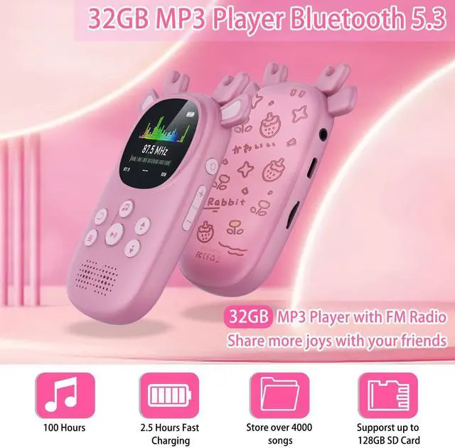 Alt view image 6 of 7 - 32GB MP3 Players for Kids, Cute Reindeer Portable Music Bluetooth Kid MP3 Player, Child MP3 Player with Bluetooth 5.3,Speaker, FM Radio, Alarm Clock, Voice Recorder, Stopwatch (Support up to 128GB)