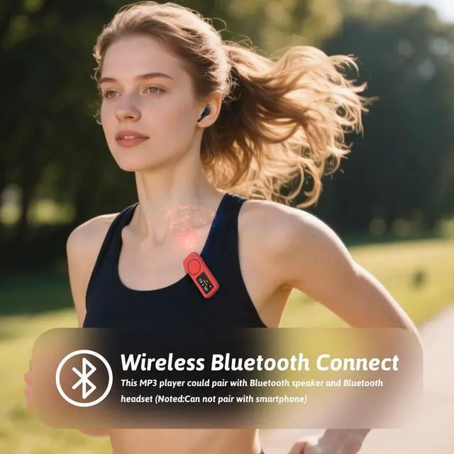 Alt view image 2 of 6 - wiwoo 64GB Sport Clip on MP3 Player with Bluetooth- Superlight Mini MP3 Player with Clip and Recorder, MicroSD Support, Shuffle Playback for Running, Cycling, Hiking, Climbing and Yoga(No Speaker)