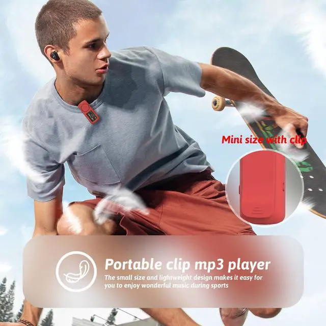 Alt view image 4 of 6 - wiwoo 64GB Sport Clip on MP3 Player with Bluetooth- Superlight Mini MP3 Player with Clip and Recorder, MicroSD Support, Shuffle Playback for Running, Cycling, Hiking, Climbing and Yoga(No Speaker)